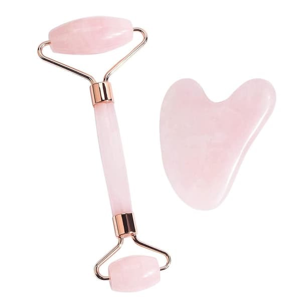 /QD/Kasvorulla ja Gua Sha -kivi - Luonnollinen ruusukvartsi