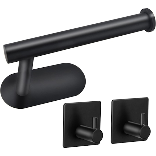 QU*Toiletpapirholder, Ingen Boring, Rustfri, Perfekt til badeværelse toilet køkken. (Toiletpapirholder+2*Håndklædekroge Sort)