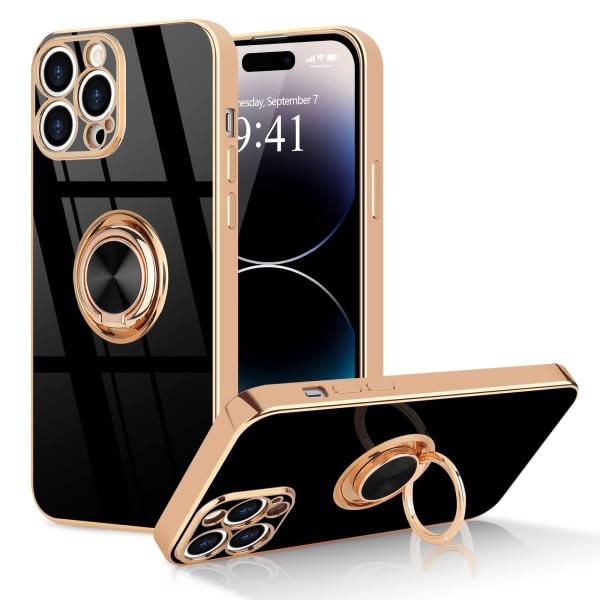 360 graders roterande finger magnetiskt bilfäste phone case för iPhone 14 Pro Max, svart