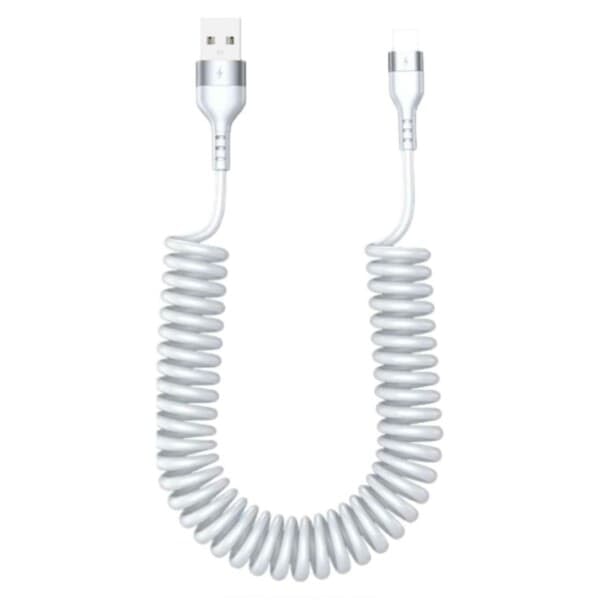 USB Lightning Spiralkabel 3A Snabbladdning 1,5m Vit_qq