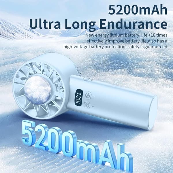 Håndholdt ventilator - Håndholdt ventilator med kølefunktion - 5000mAh batteri - 1 stk