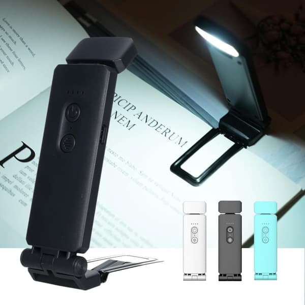 Portable USB Rechargeable LED Book Light with Clip for Bed Reading, Adjustable Brightness, Dimmable Bookmark Lamp White white