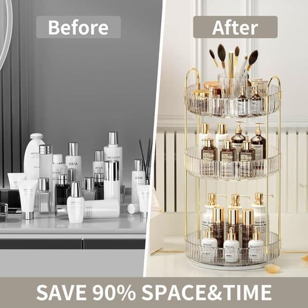 Makeup Organizer - 2 or 3 Drawers Makeup Storage 360° Rotating Makeup Stand Organizer Makeup Tools White white 3 våningar