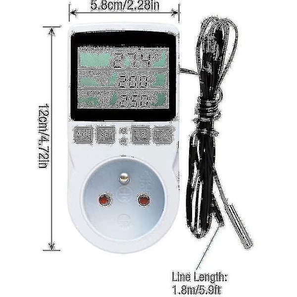 Digital Termostatuttak for Oppvarming og Kjøling av Veksthus og Jordbruk, LCD Temperaturregulator 230V - Terrarium Temperaturregulator (Uttak)