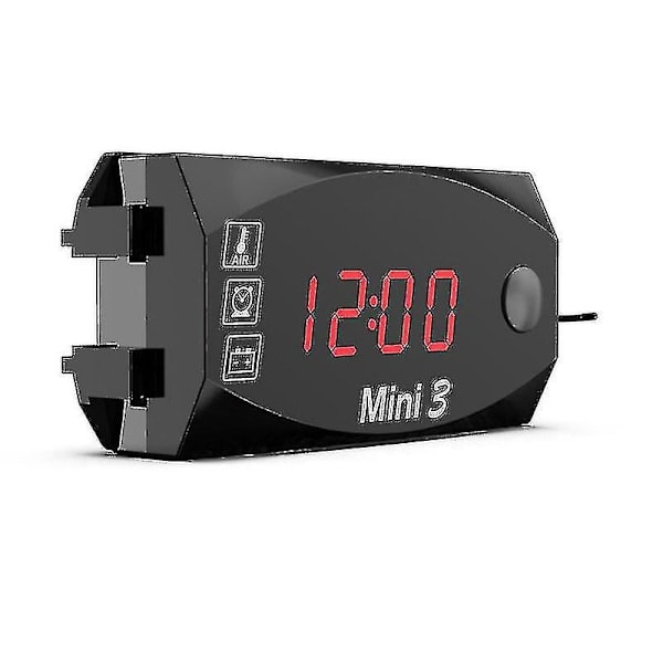 3-i-1 Motorcykel Elektronisk Ur Termometer Voltmeter 12V IP67 Vandtæt Støvtæt LED-Ur Digitalt Display