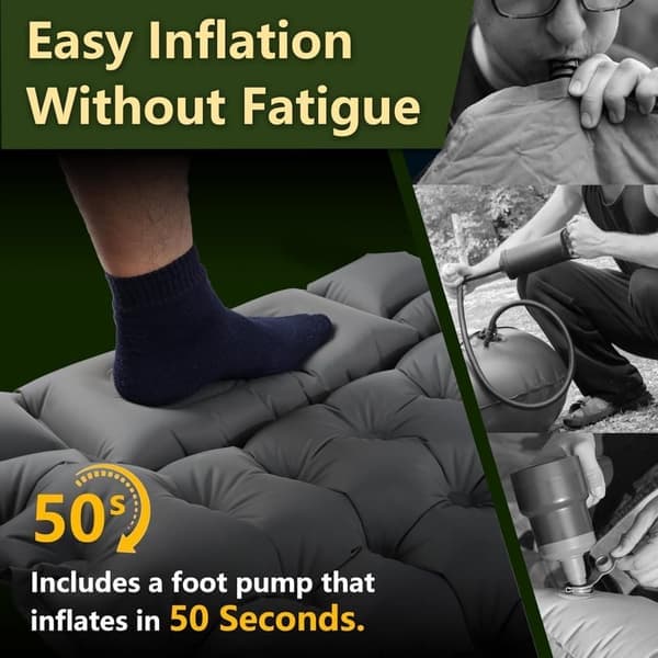 Self-Inflating Sleeping Pad, 10cm Thick, Waterproof, Lightweight, Tear-Resistant, Durable, with Foot Pump, for Camping, Beach, and Hiking