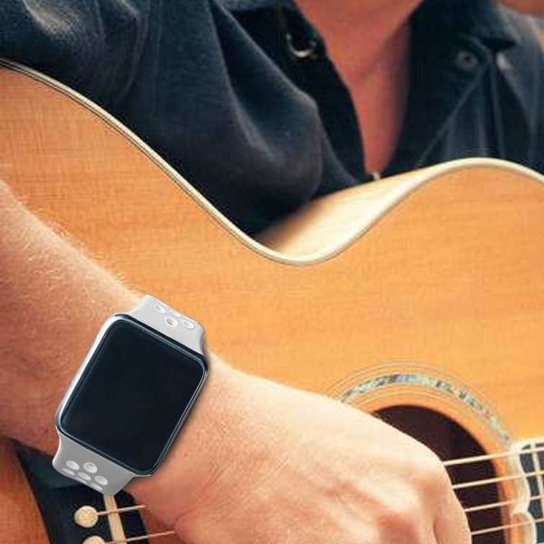 [QD] Kompatibel med Apple Watch armbånd til mænd og kvinder, åndbart sportsarmbånd i silikone til størrelse: 38/40/41 mm/Sølv Platinum & Ren Hvid