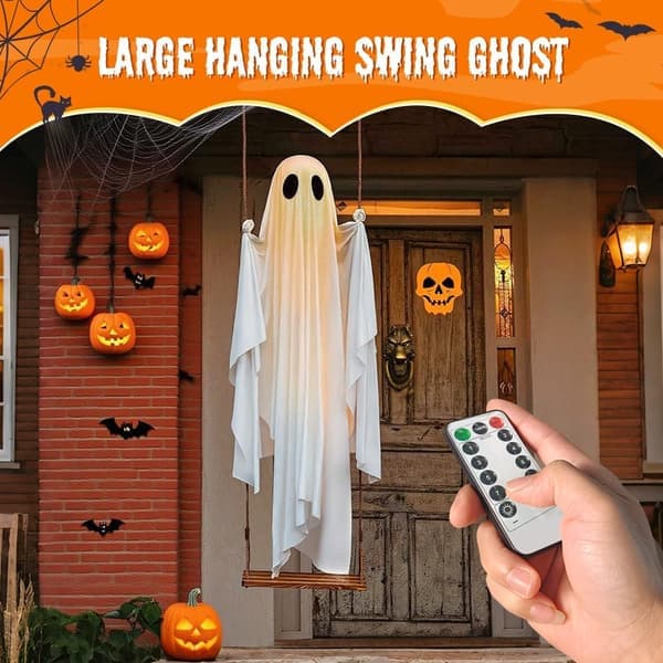 Halloween Outdoor Decorations - Large Hanging Swinging Ghost Decor with Remote Control - 5 Ft