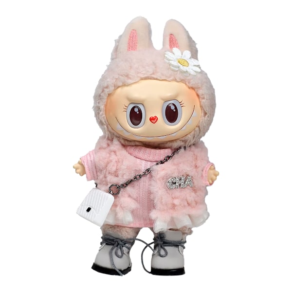 MOKOKO Labubu 17cm PVC Macaron Hjärta Kläder Dra Tyg Vinyl Ansikte Docka Inspirerad av Frozen Karaktärer Kända Produkter Pojke Flickor Cha plush two-piece set 17cm pull cloth baby coat