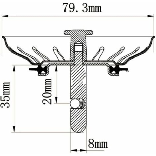 QU/80mm Diskho Sil Korg - Universal Rostfri Sil, Pop-Up Korgpropp, Diskmaskinsäker, Ingen Tilstoppning eller
