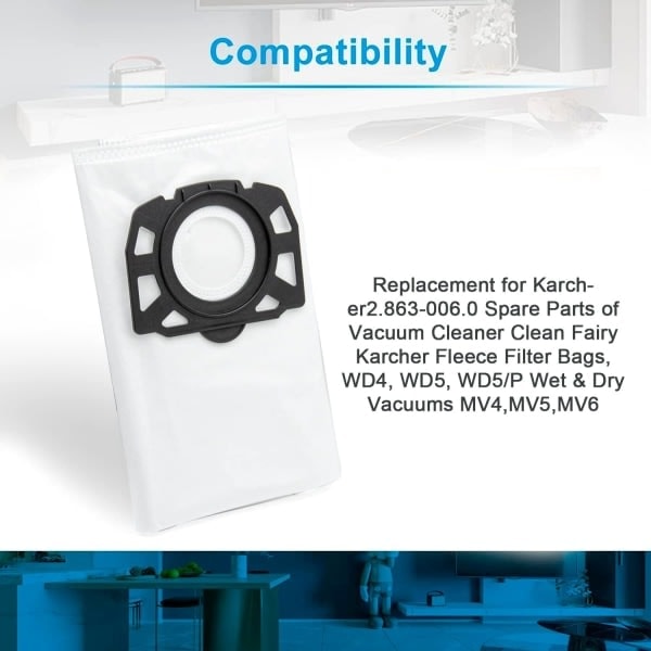 [QD] 12 kpl KFI 487 pölynimuripussia - Lisätarvikkeet Karcher WD4, WD5, WD6, MV4, MV5, MV6, WD4.000...WD5.999, 2.863-006.0