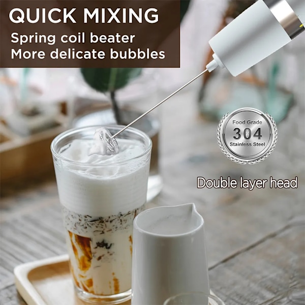 QU. Håndholdt melkeskummer, elektrisk, bærbar skumvisp, kaffeblender, drikkemikser, melkeskummer, mini-visp for Frappe Latte Matcha