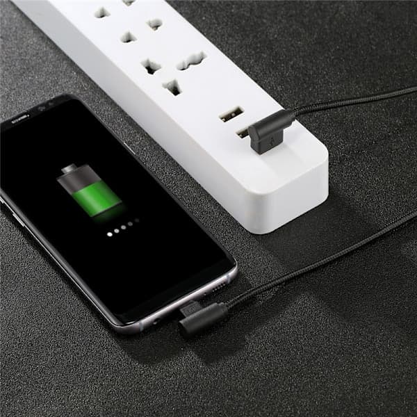 1 stk. 3m sort Android vinklet flettet datakabel, nylon USB-ladekabel