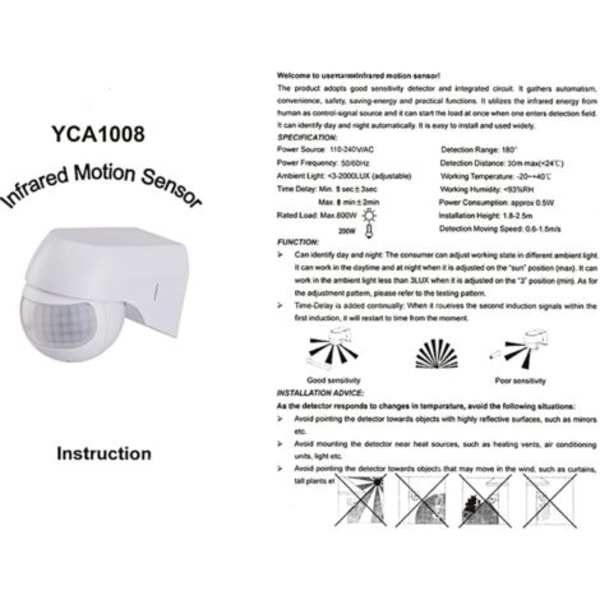 #QD#Infraröd rörelsesensorsbrytare, utomhusmontering, maximal räckvidd 30 m, 180° roterbar
