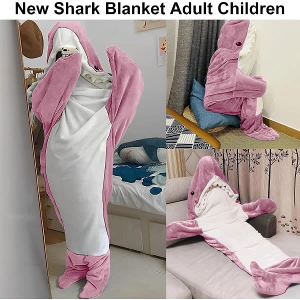 Shark Blanket Hoodie Vuxen, Shark Blanket Super Soft Mysig Flanell Hoodie rosa XL