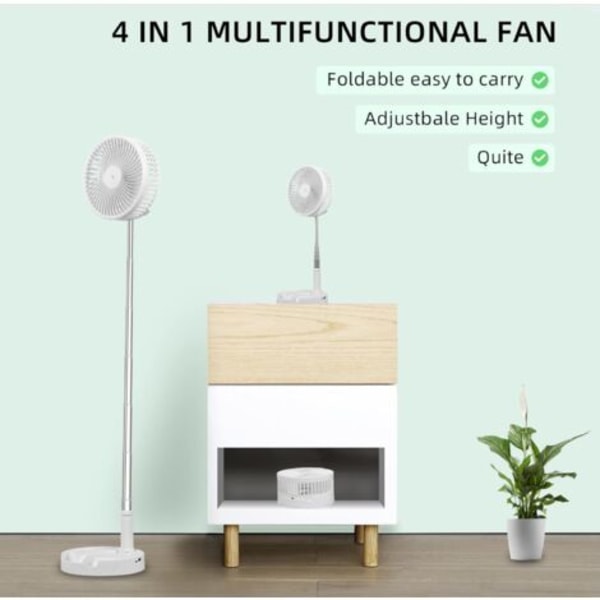 #QD# Pöytä- ja lattiatuuletin, kannettava ja kokoontaitettava, säädettävä tuuletin, lattiatuuletin, USB-ladattava tuuletin, 4 nopeutta, työkaluton asennus (7200mAh)