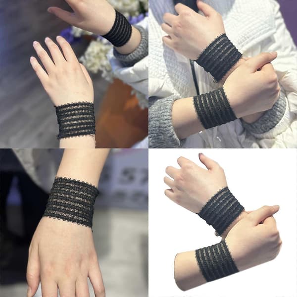 Sorte blonde-håndledsmanchetter til kvinder, elastiske spandex-armbåndsovertræk, elegant håndtilbehør til fest, bryllup og dans, 1 par Black
