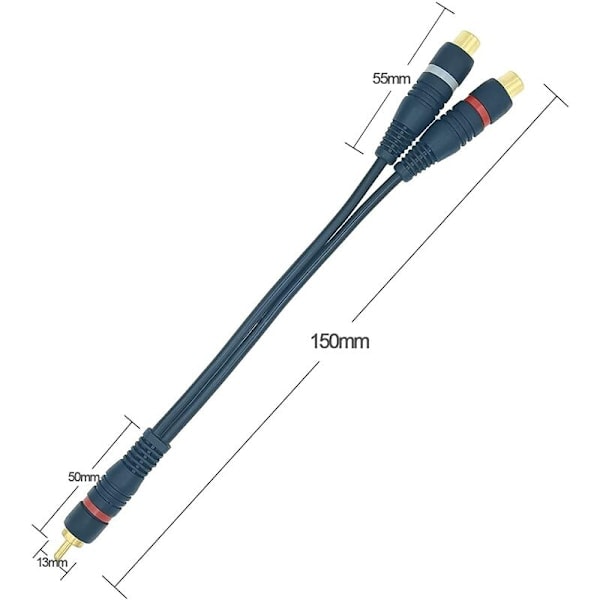 [QD] RCA-ljudkabeldelare RCA Y-adapterkabel 20 cm RCA till JACK 1 hane till 2 hon-RCA-kabel för subwoofer Phono (RCA Y-kabel, 2 stycken, blå)
