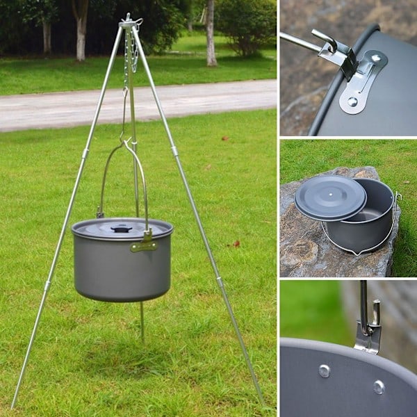 [QD] Camping Riippuva Kattila Alumiiniseos Keittoastiat Nuotion Lämmitys Liesi