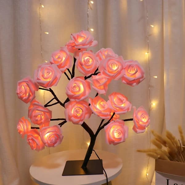 LED Lampe Lamper Rose Blomst Tre USB Nattlamper Blå