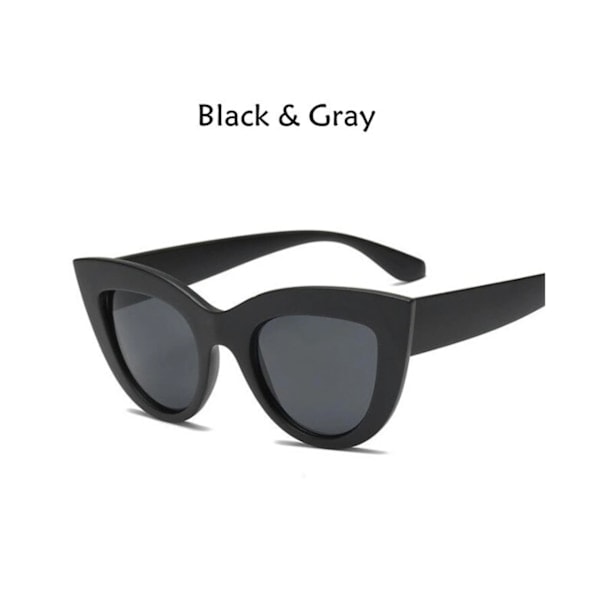 QD-merkkisuunnitellut vintage cateye mustat aurinkolasit naisille UV400 Oculos - Musta