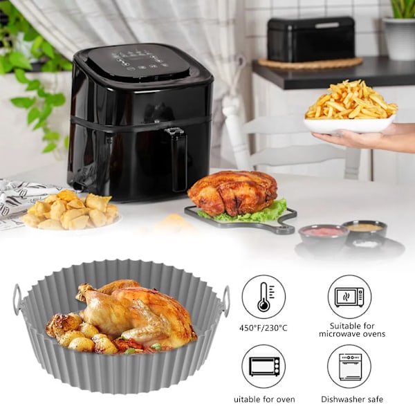 QU.Air Fryer Pan Silikonkorg Airfryer Ugn Bakplåt Återanvändbar Airfryer Gryta Pan Liner Form Pizza Friterad Kyckling Bakverktyg