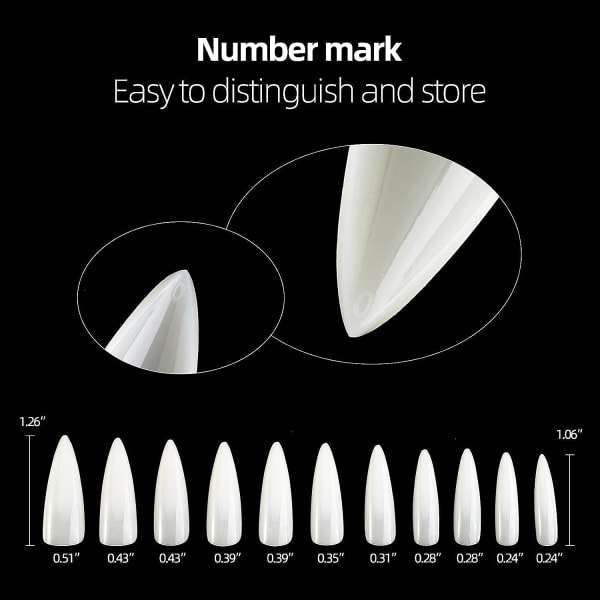 [QD] 1 æske med falske negle, neglekunststykker (500 stykker æske, foldet, ingen mærker - skarpe negle - naturlige)