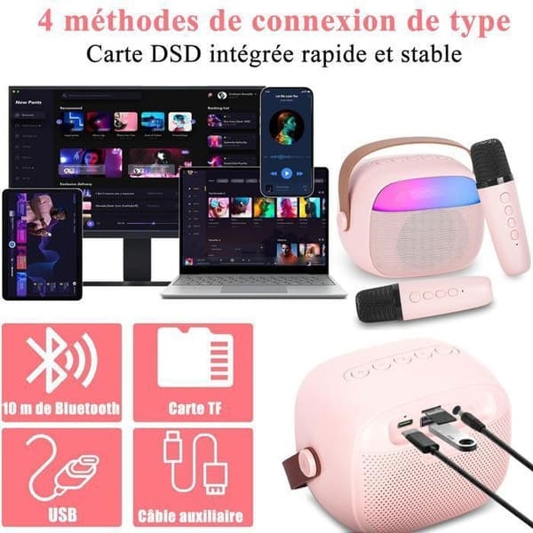 /QD/Karaokemikrofon - Barn - Bärbar - 2 mikrofoner - Bluetooth 5.0 - LED-ljudljus