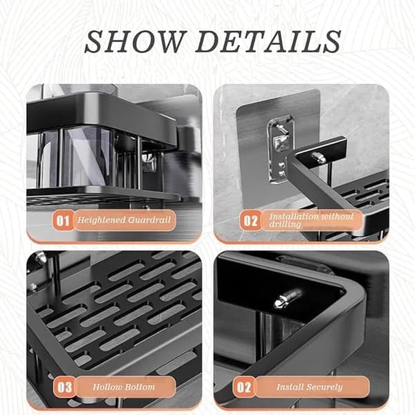 Double Shower Caddy in Stainless Steel – Wall Adhesive Mounting, Drill-Free & Durable Bathroom Storage