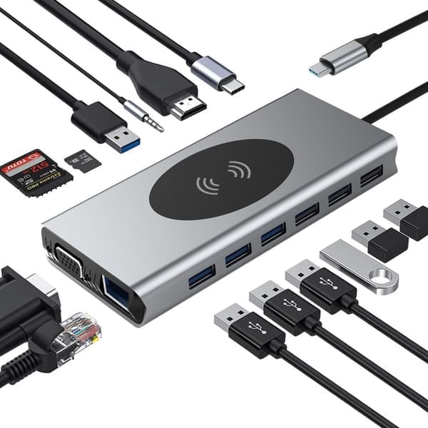 15-i-1 Typ-C-hubb Multiportadapter med HDMI, VGA, Ethernet, USB C PD