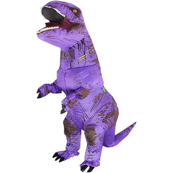 \"QD\" Puhallettava T-REX-asu aikuisille, hauska Halloween-dinosauriasu, juhla Cosplay Naamiaisasu Haalari, violetti