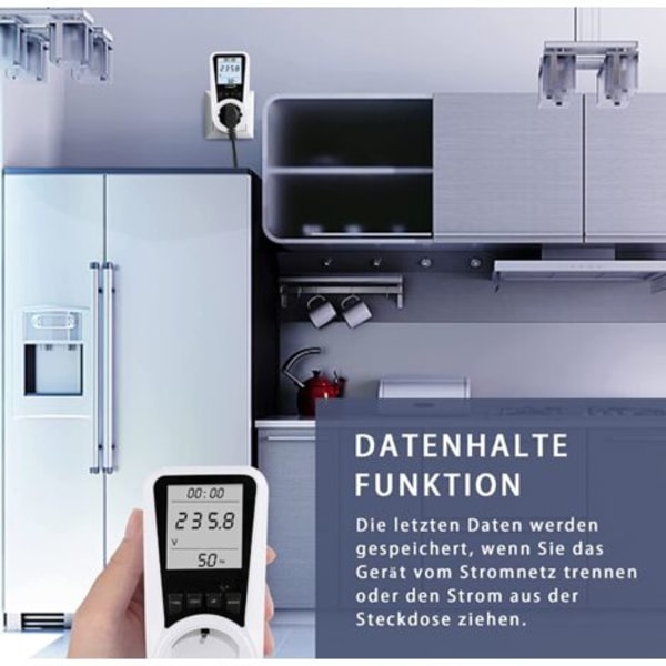 #QD# Sähkönkulutusmittari, Sähkölaskumittari, Wattimittari, Energiankulutusmittari suurella LCD-näytöllä + taustavalo, Ylikuormitussuoja 3680