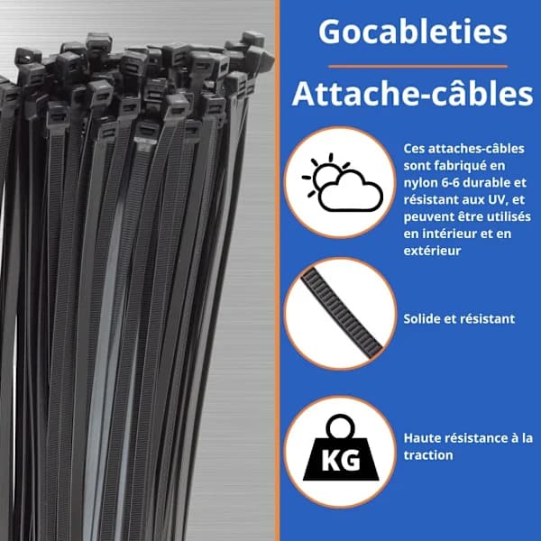 Nylon kabelbindere - 300 mm x 3,6 mm - Sort - Ekstra stærke kabelbindere