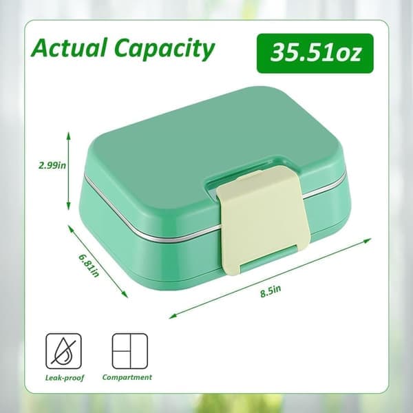 Stainless Steel Bento Box for Kids, Leakproof Double Layer Lunch Box with 3 Compartments, Metal Container