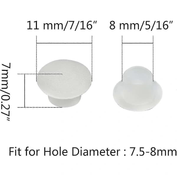 100 stk 8 mm hvite plastplugger - Hullplugger med snap-lås