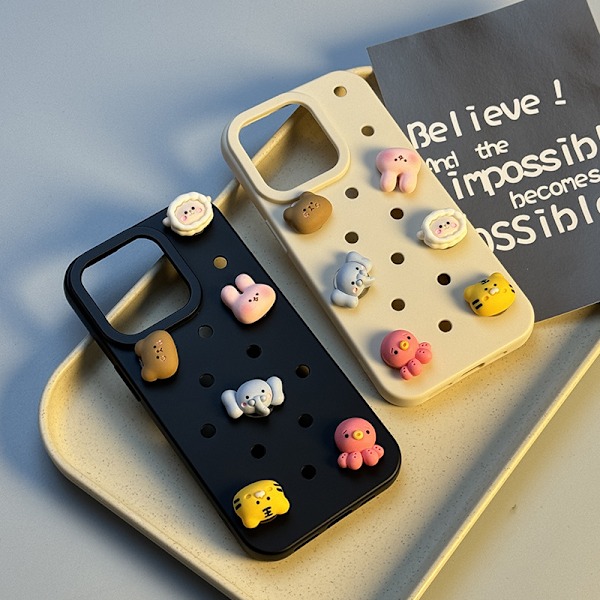 QU/3D DIY Mobilskal för iPhone 13 14 15 Pro Max Roliga Tecknade Mjuka Silikonhål & Berlocker Kompatibla Alla Modeller Black Set For iPhone12 pro max