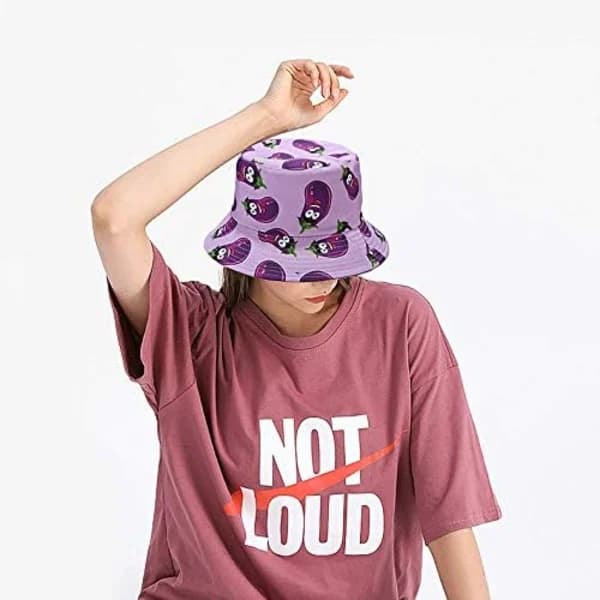 Reversibel Bucket Hatt Fiskehatt Solhatt for Kvinner Jenter, eggplan