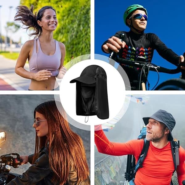 Friluftshat - Foldbar solhat med indbygget ansigtsmaske