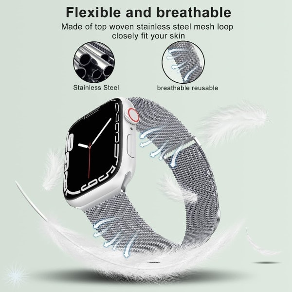 [QD] Kvinder og mænd, rustfrit stål mesh loop magnetisk spænde erstatning for iWatch rem (45mm/44mm/42mm/49mm, regnbue).