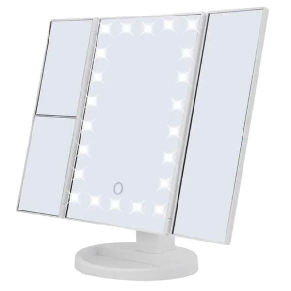 LED Sminkespeil med Belysning – Tri Fold Make Up Mirror Hvit_qq