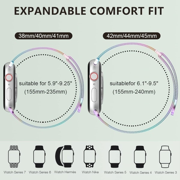 [QD] Rostfritt stål mesh loop magnetiskt spänne ersättning för iWatch armband (41mm/40mm/38mm, Regnbåge).
