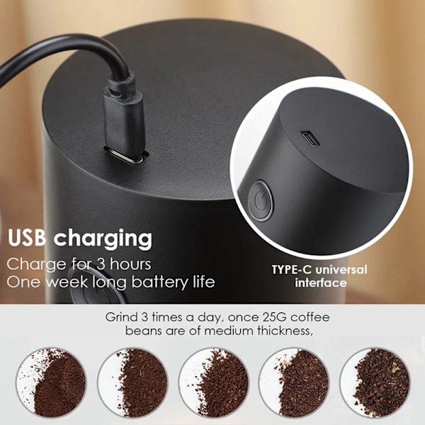 QU.Bærbar Kaffekvern Bærbar Nøtter Korn Pepper Kaffebønnekvern USB Kvernmaskin For Espresso/Drypp/Kald Brygg