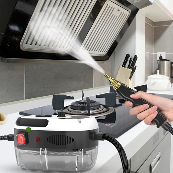 QU*Håndholdt høytrykksdamper, damprengjøringsmaskin, 2500 W dampvasker med børstehoder for kjøkken, bad, bil (hvit)