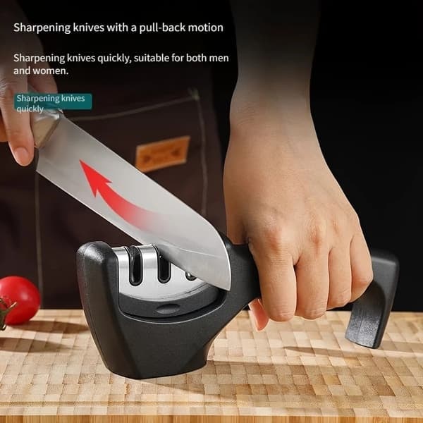 Manuell Knivsliper, 3-stegs, Ergonomisk Design, Svart/Krom, Profesjonell Skarphet_qq