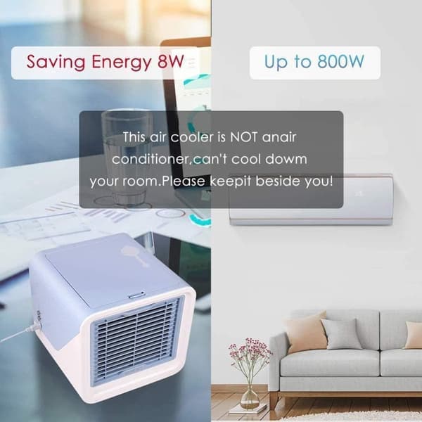 Bordventilator, Mini Luftkøler med 3 Hastigheder & Timer, Ventilator med Luftfugter til Hjemmet/Kontoret/Bilen