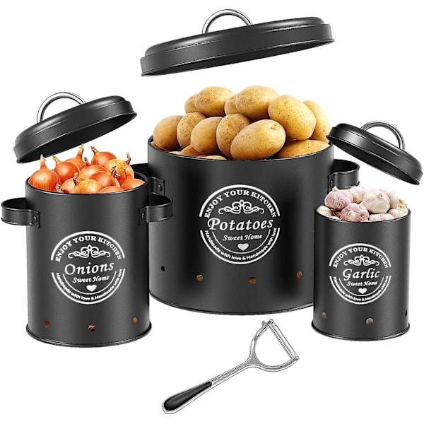 QD-Potatislåda: Stor metallförvaringsbehållare för potatis och lök. Perfekt köksförvaringslösning för långtidsförvaring.