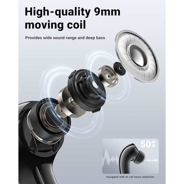 \"QD\" HK18 Trådløse Hovedtelefoner, Bluetooth 5.3, Støjreducerende Krystalklare In-Ear Hovedtelefoner, med Digital LED-Display, sort