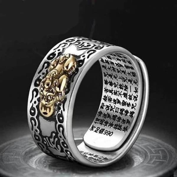 Feng Shui Pixiu Mani Mantra Beskyttelse Formue Ring Amulet Held Åben Justerbar Ring Buddhistiske Smykker Ring default