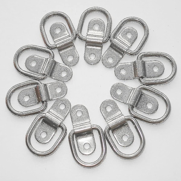 10-pack D-ring spännbandfästen, 1/4 tum rostfritt stål, kraftiga spännbandringar