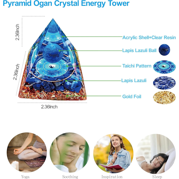 [QD] Månsten Kristall Orgon Pyramid, Lapis Lazuli Boll Tai Chi, Ogan Kristall Energi Torn, Natur Reiki Chakra Krossad Sten, 6CM Stil 3